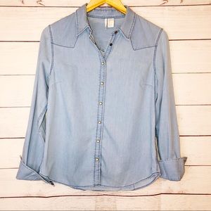 Chambray Western Snap Blouse Shirt